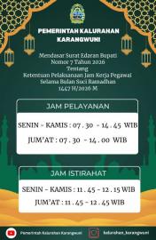 Jam Kerja Pemerintah Kalurahan Karangwuni Selama Bulan Ramadan 1447 H/2026 M
